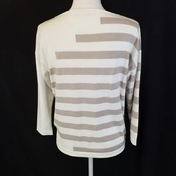Vita Milano taupe and white stripes long sleeved sweater S - Picture 4 of 6